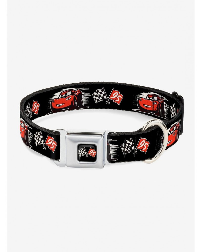 Disney Pixar Cars 3 Lightning Mcqueen Caricature Race Flag Seatbelt Buckle Dog Collar $9.96 Pet Collars