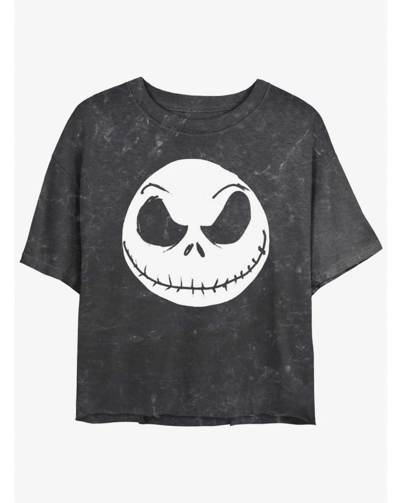 Disney The Nightmare Before Christmas Big Face Jack Mineral Wash Girls Crop T-Shirt $12.14 T-Shirts