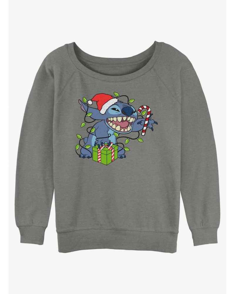 Disney Lilo & Stitch Christmas Lights Girls Slouchy Sweatshirt $13.65 Sweatshirts