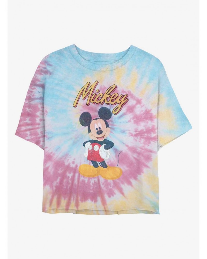 Disney Mickey Mouse Mickey Pose Tie Dye Crop Girls T-Shirt $8.07 T-Shirts