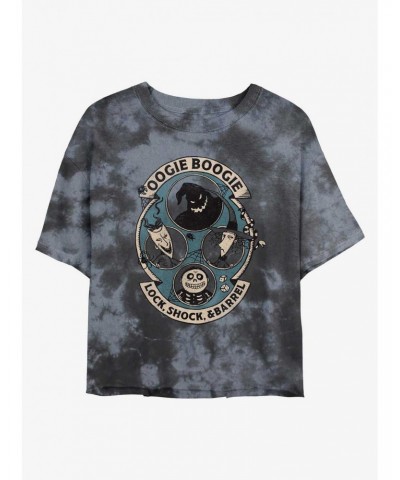 Disney The Nightmare Before Christmas Oogie Boogie and Lock, Shock, & Barrel Tie-Dye Girls Crop T-Shirt $14.45 T-Shirts