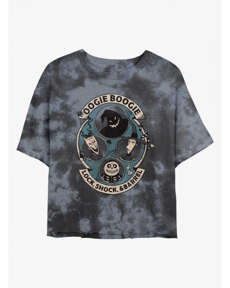 Disney The Nightmare Before Christmas Oogie Boogie and Lock, Shock, & Barrel Tie-Dye Girls Crop T-Shirt $14.45 T-Shirts