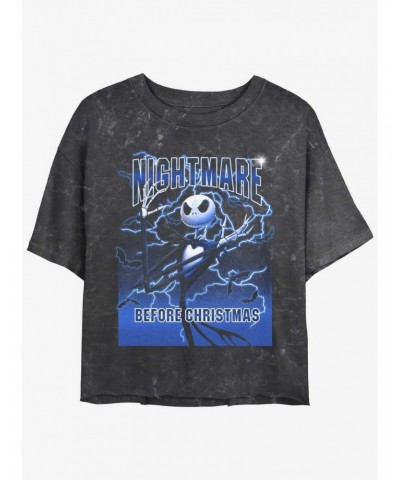 Disney The Nightmare Before Christmas Electric Jack Mineral Wash Girls Crop T-Shirt $9.25 T-Shirts