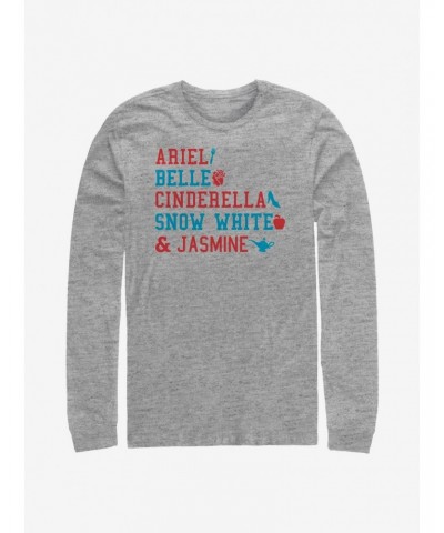 Disney Princess Stacked Names Long-Sleeve T-Shirt $14.81 T-Shirts