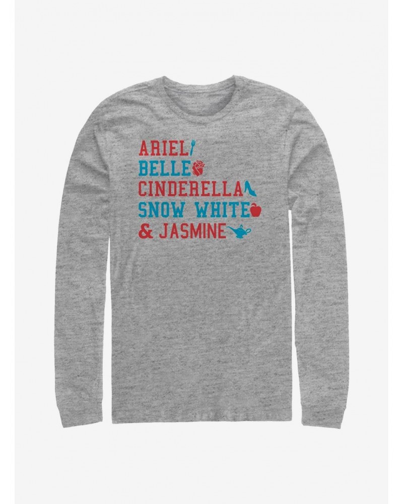 Disney Princess Stacked Names Long-Sleeve T-Shirt $14.81 T-Shirts