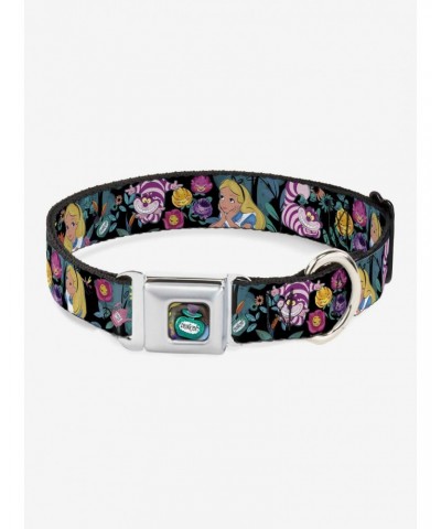 Disney Alice In Wonderland Alice Cheshire Cat Flowers Poses Seatbelt Buckle Dog Collar $7.97 Pet Collars