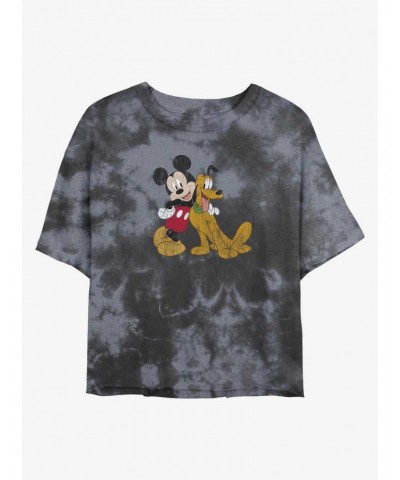 Disney Mickey Mouse Mickey and Pluto Tie-Dye Girls Crop T-Shirt $13.87 T-Shirts