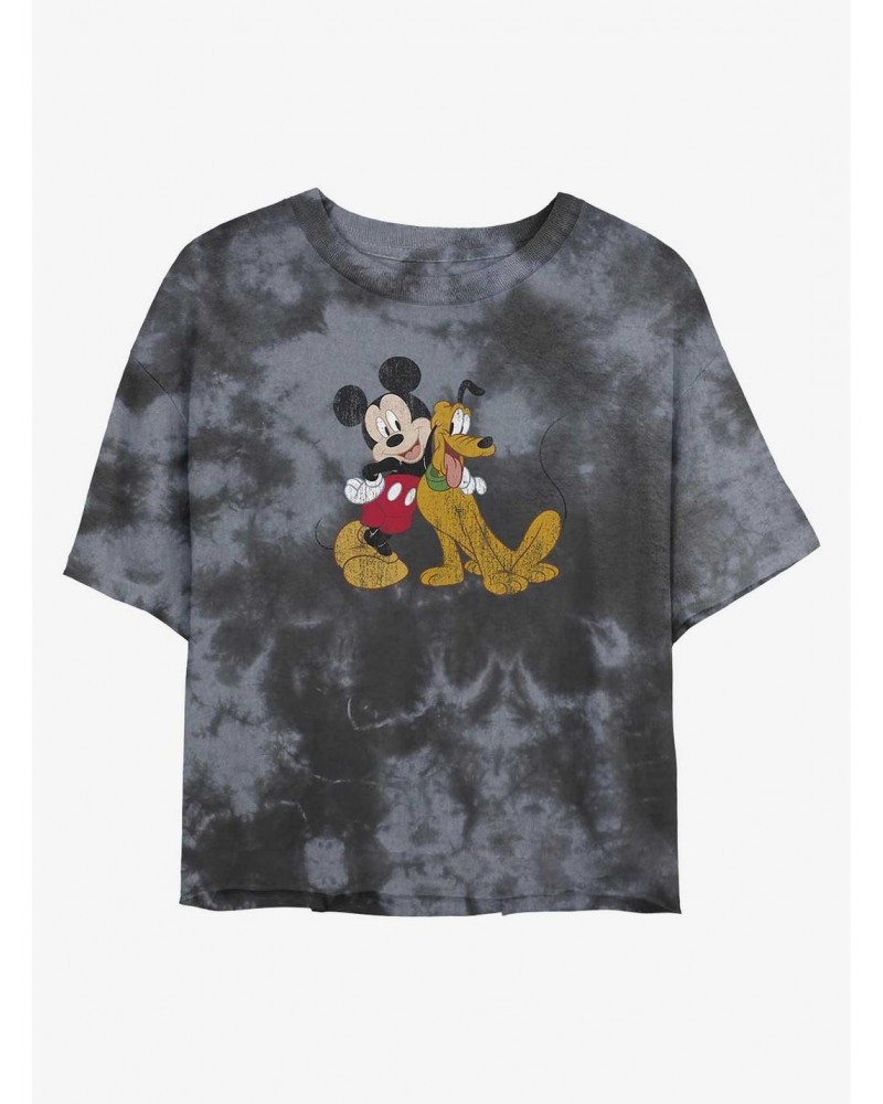 Disney Mickey Mouse Mickey and Pluto Tie-Dye Girls Crop T-Shirt $13.87 T-Shirts