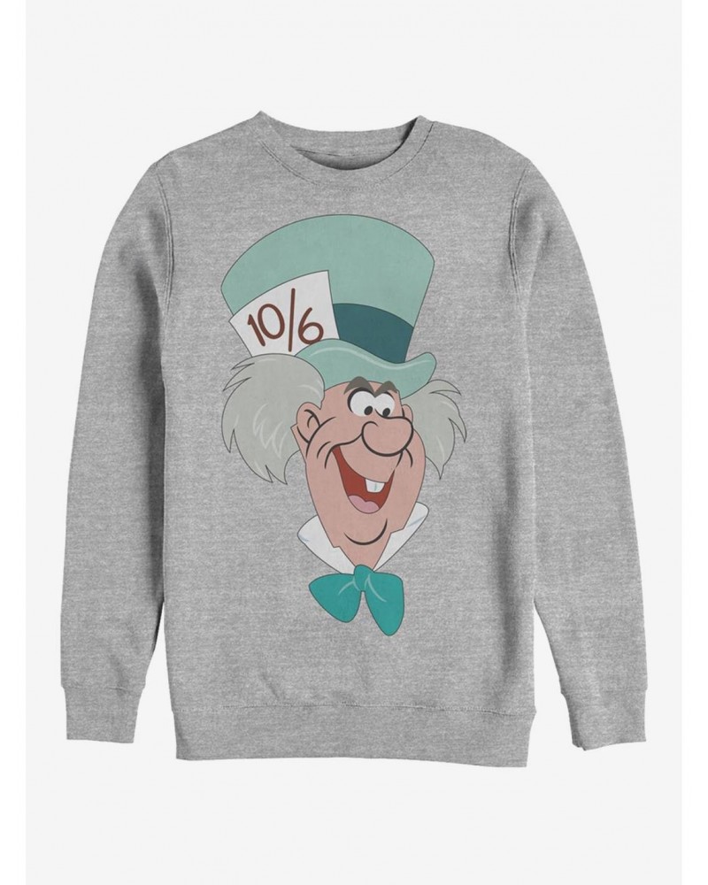 Disney Alice In Wonderland Mad Hatter Big Face Crew Sweatshirt $17.34 Sweatshirts