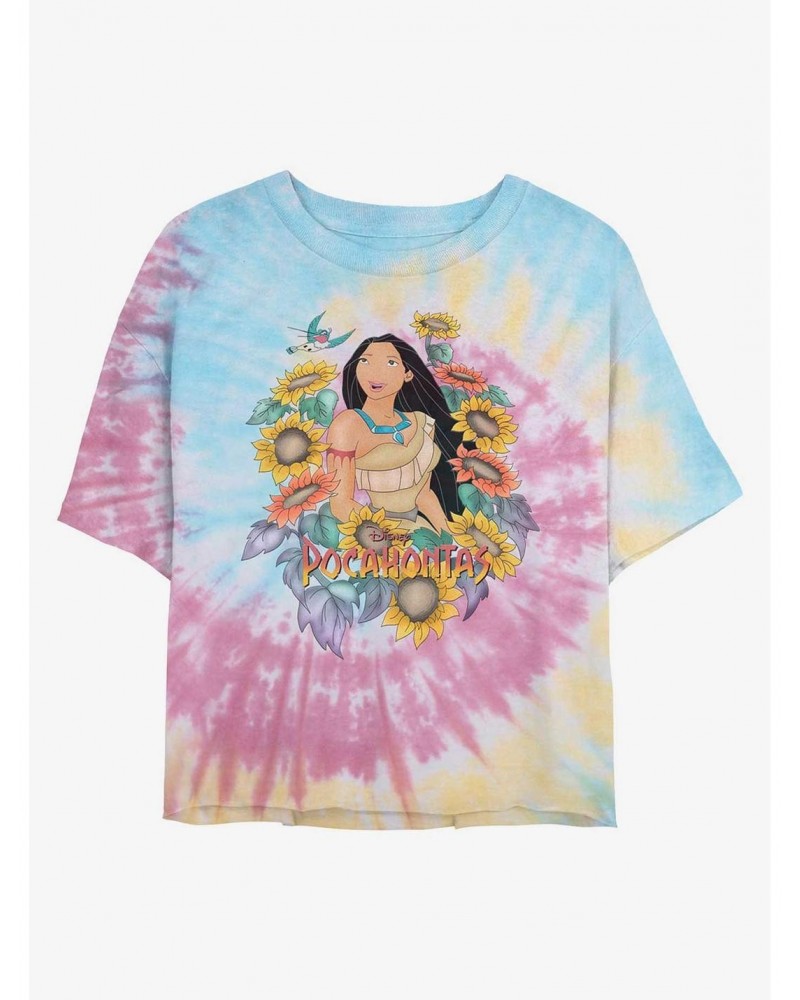 Disney Pocahontas Floral Princess Tie Dye Crop Girls T-Shirt $12.64 T-Shirts