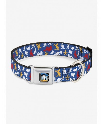 Disney Donald Duck Face Poses Scattered Blue White Red Yellow Seatbelt Buckle Dog Collar $9.39 Pet Collars