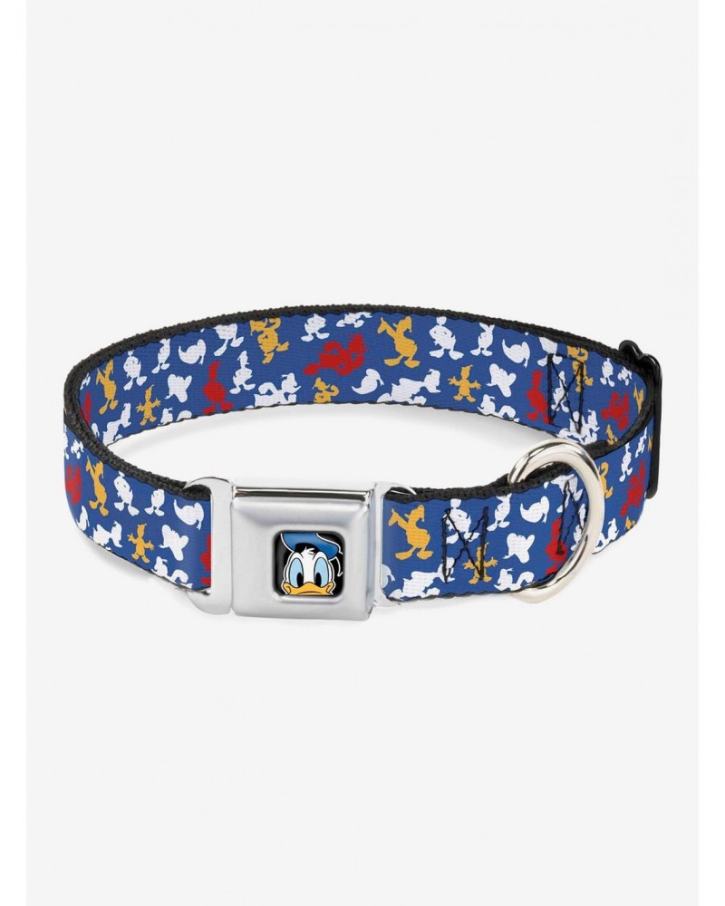 Disney Donald Duck Face Poses Scattered Blue White Red Yellow Seatbelt Buckle Dog Collar $9.39 Pet Collars